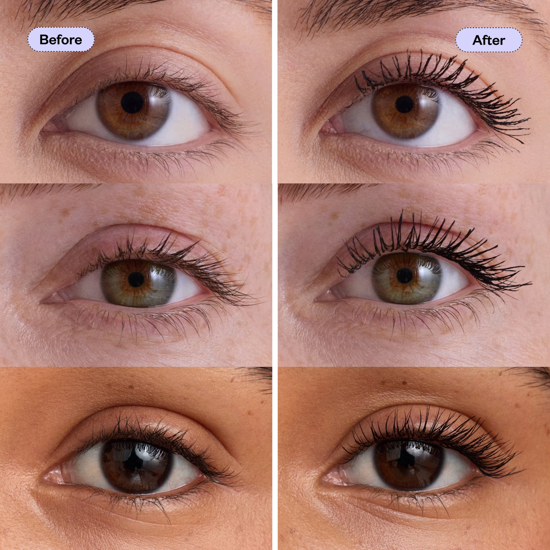Before and after comparison of eyelash with Soulgazer Mascara
