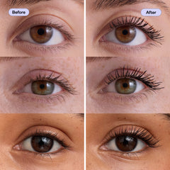 Before and after comparison of eyelash with Soulgazer Mascara