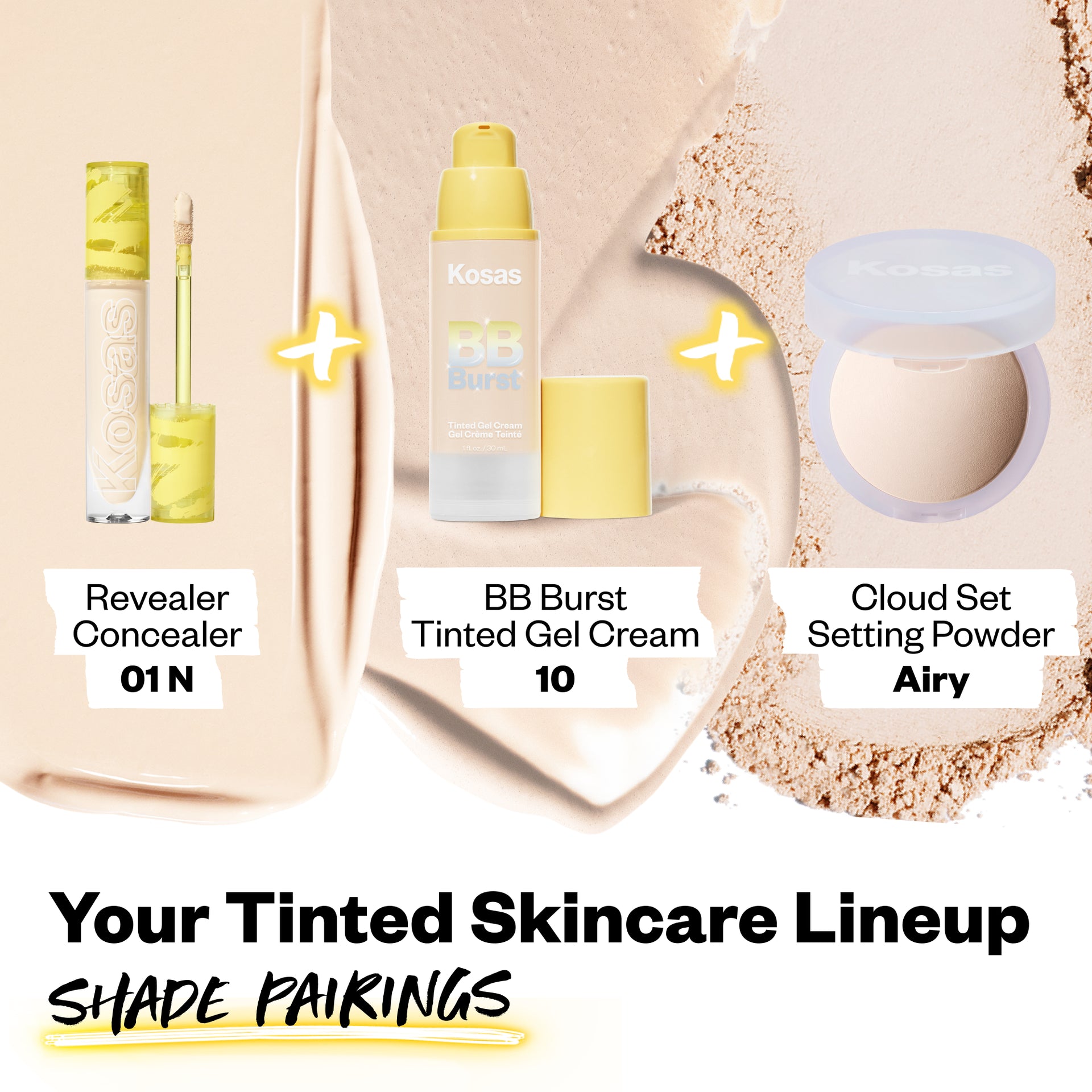 Your Tinted Skincare Lineup Shade Pairings (Revealer Concealer 01 N, BB Burst Tinted Gel Cream 10, Cloud Set Setting Powder Airy)