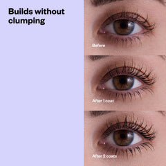 Before and after comparison of eyelashes with Soulgazer Mascara