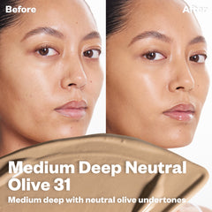 Before and after applying BB burst in Medium Deep Neutral Olive 31