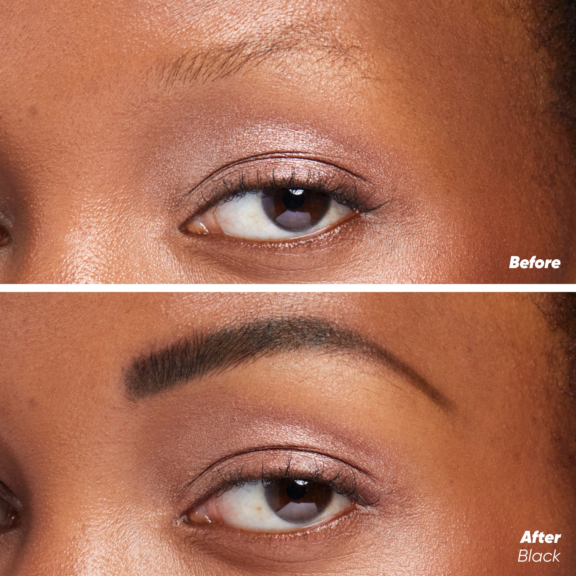 Before and after applying airbrow tinted in black