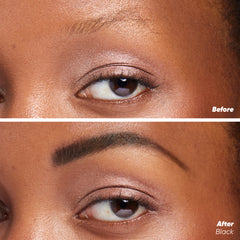 Before and after applying airbrow tinted in black