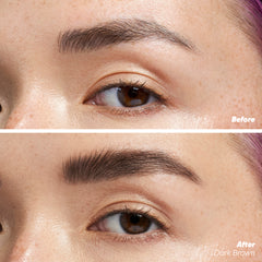 Before and after applying airbrow tinted in dark brown