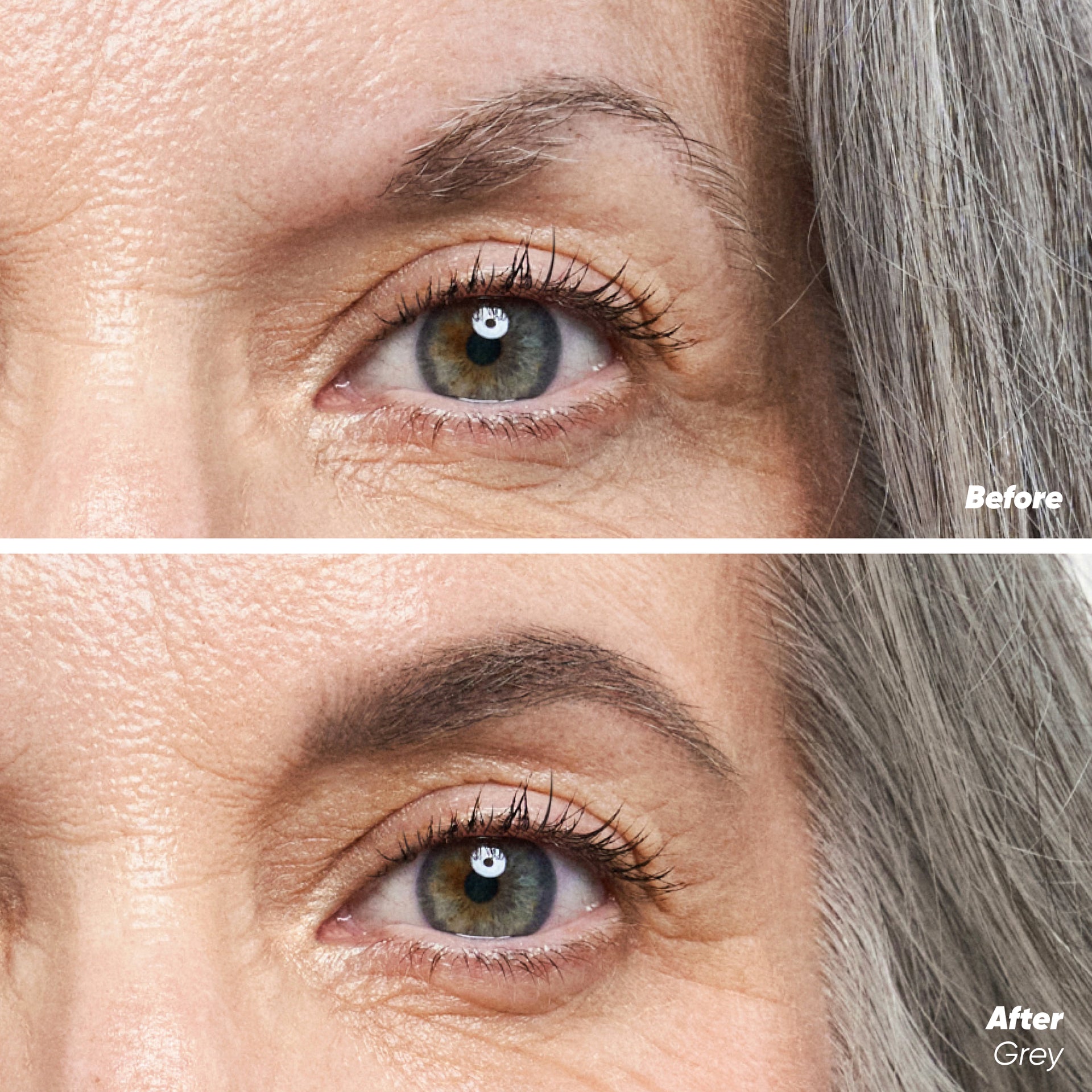 before and after applying Airbrow Tined in Grey