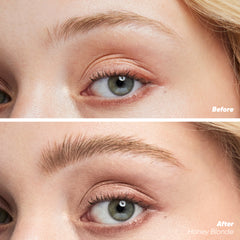 Before and after applying Airbrow tinted in Honey Blonde