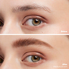 Before and after applying airbrow tinted in Medium Brown