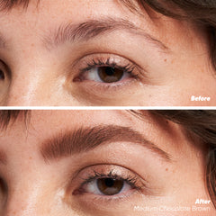 Before and after applying airbrow tinted in Medium Chocolate Brown