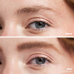 Before and after applying airbrow tinted in Soft Brown
