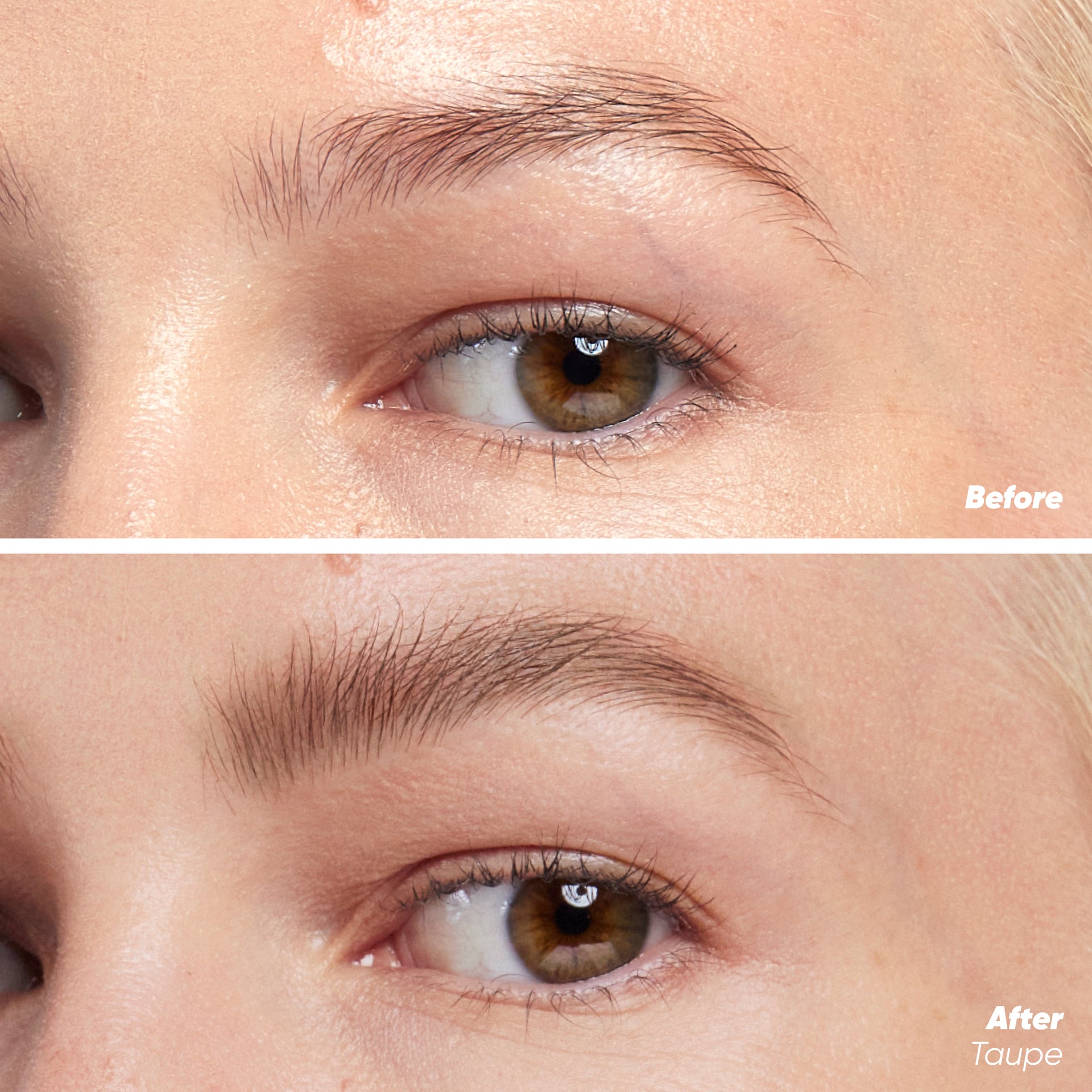 Before and after applying Airbrow tinted in Taupe