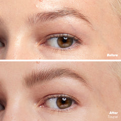 Before and after applying Airbrow tinted in Taupe