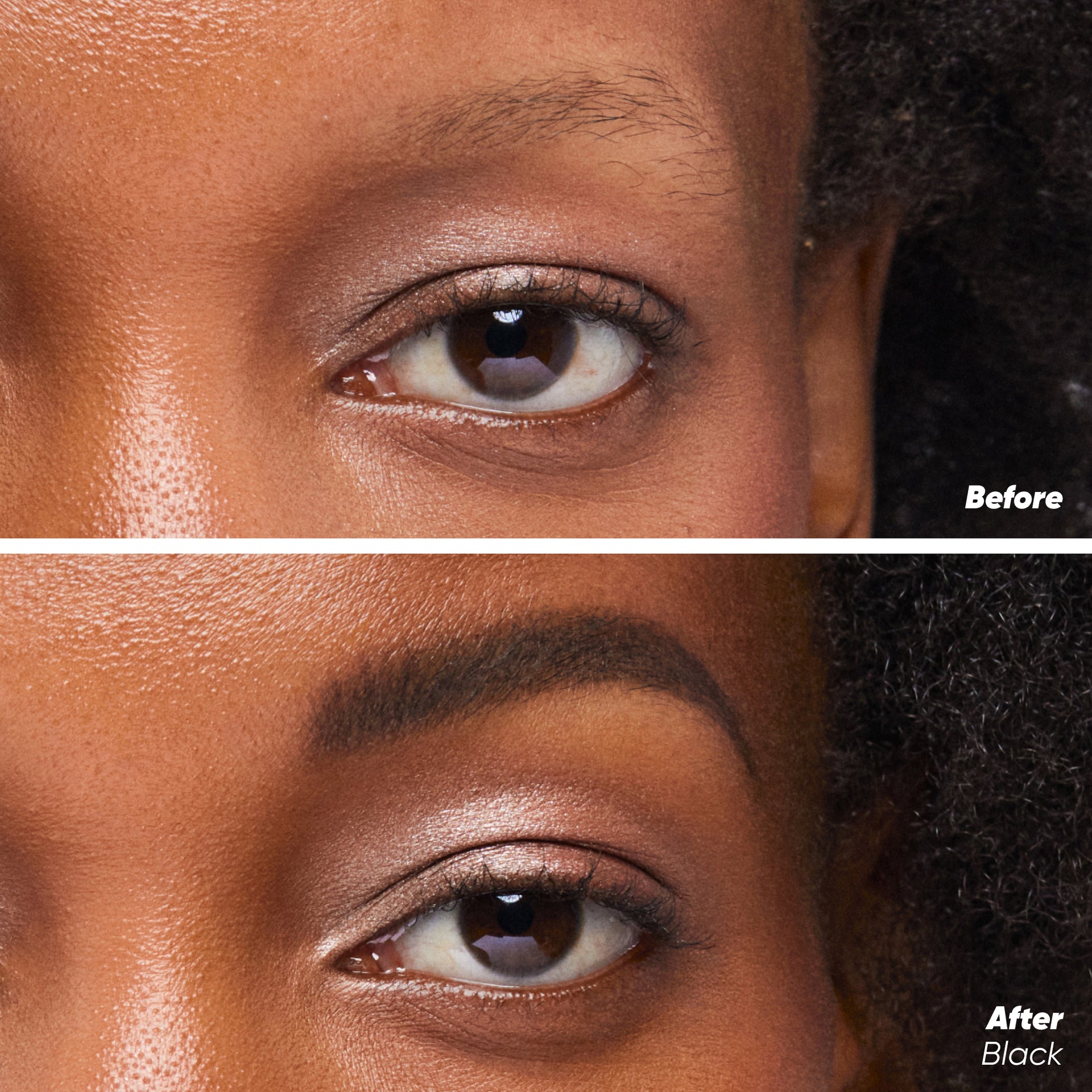 Before and after applying Brow Pop Dual-action in Black