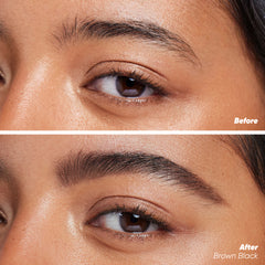 Before and after applying Brow Pop Dual-action in Brown Black