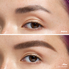 Before and after applying Brow Pop Dual-action in Dark Brown