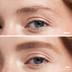 Before and after applying Brow Pop Dual-action in Soft brown