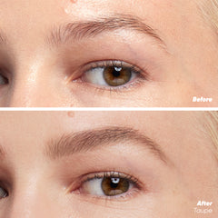 Before and after applying Brow Pop Dual-action in Taupe