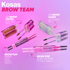 Kosas Brow Team: Airbrow Tinted, Airbrow Clear, Brow Pop Nano, Brow Pop Dual-action