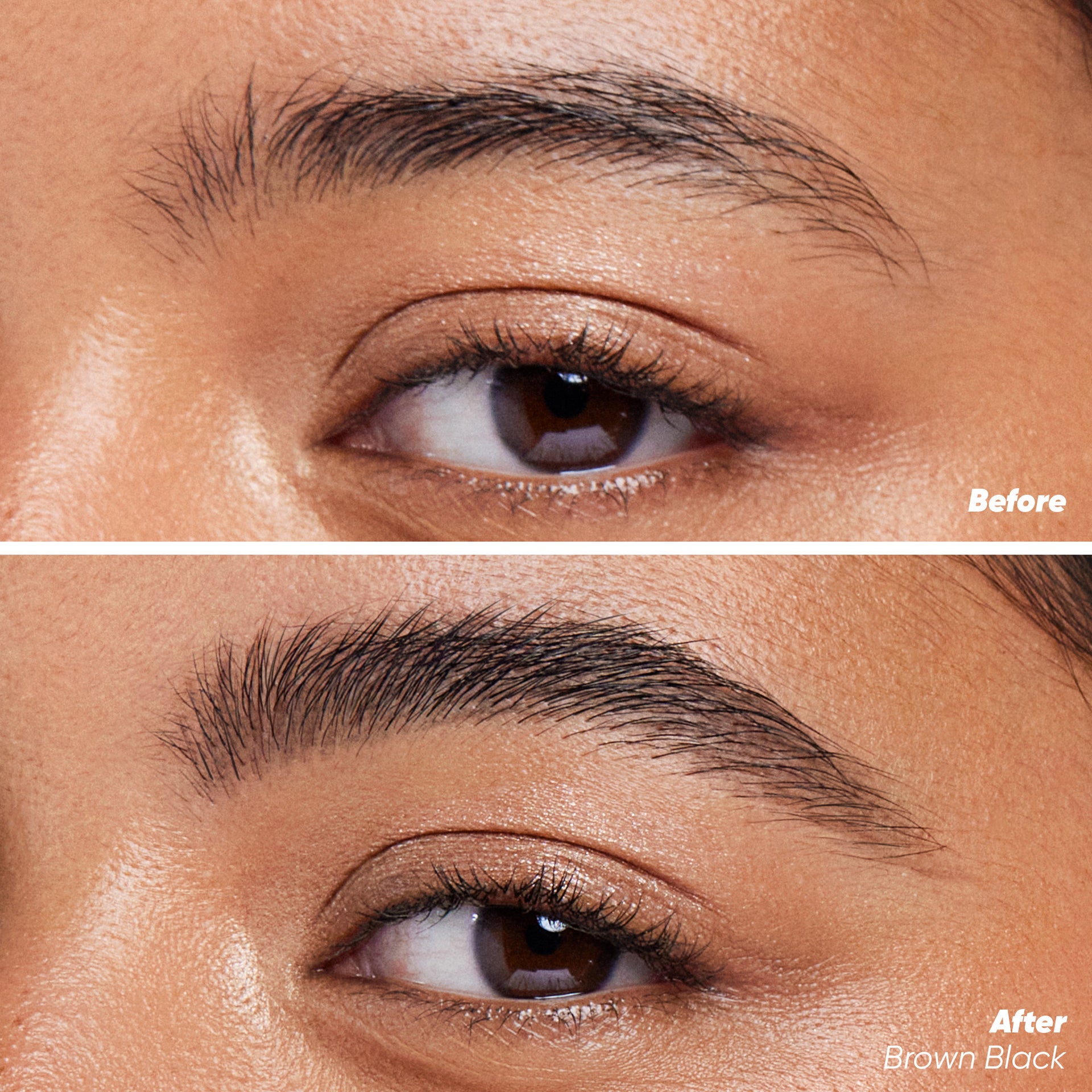 Before and after applying Brow Pop Nano in Brown Black