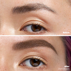 Before and after applying Brow Pop Nano in Dark Brown
