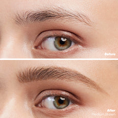 Before and after applying Brow Pop Nano in Medium Brown