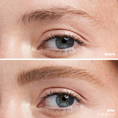 Before and after applying Brow Pop Nano in Soft Brown