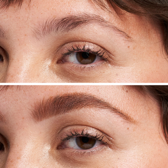 Model wearing Brow Pop in Medium Chocolate Brown