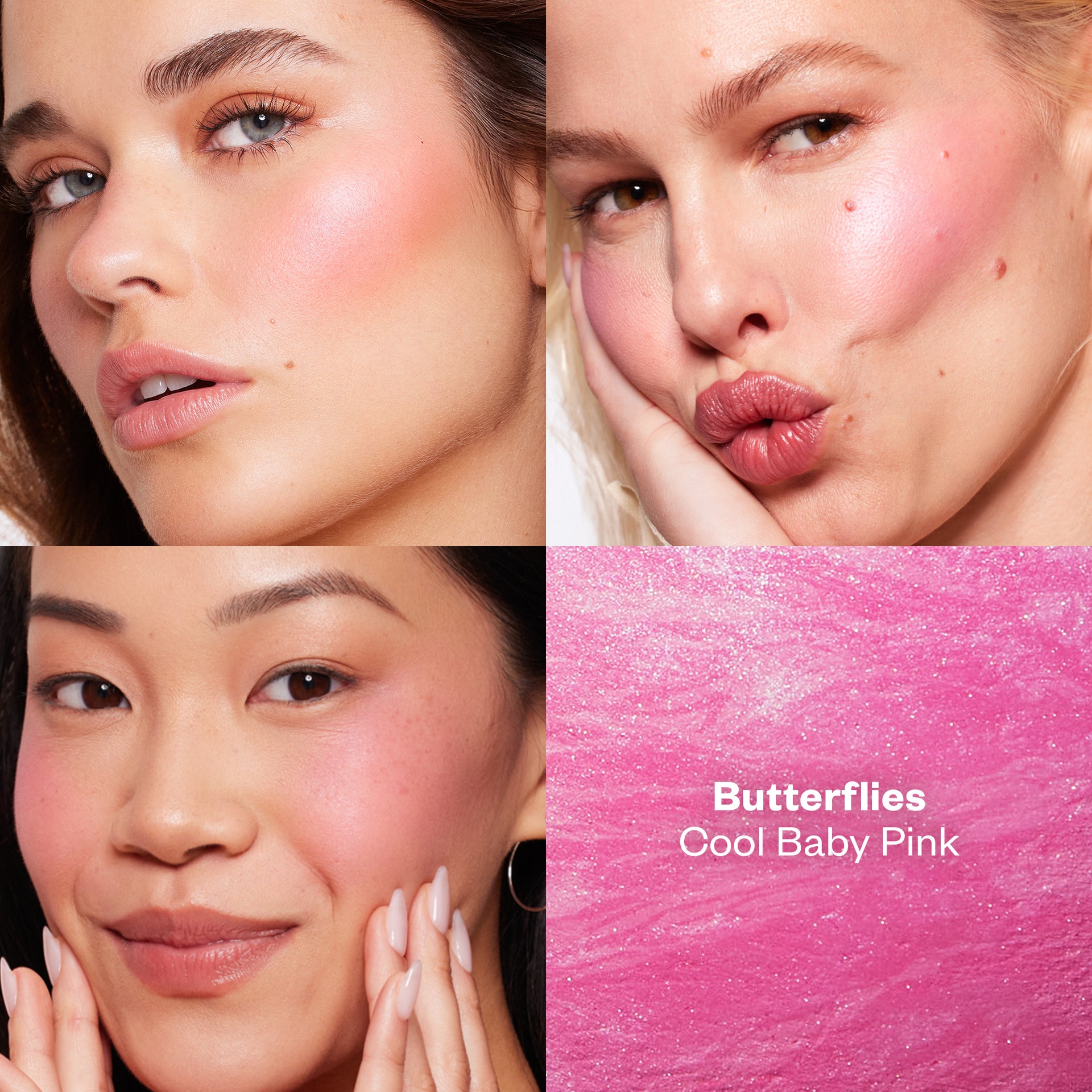 Models wearing Blush Is Life in the shade Butterflies, shown in a grid layout
