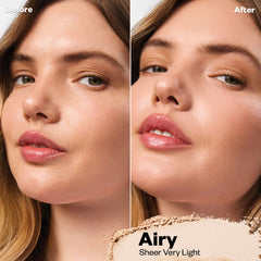 Before and after applying Cloud Set powder in Airy