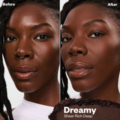 Before and after applying Cloud Set powder in Dreamy