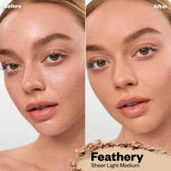 Before and after applying Cloud Set powder in Feathery