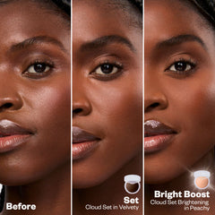 Before and Aftery Applying Cloud Set Brightening Powder in Peachy