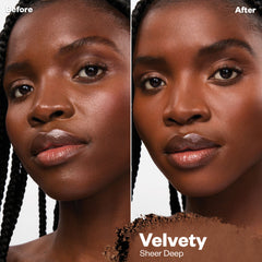 Before and after applying Cloud Set powder in Velvety