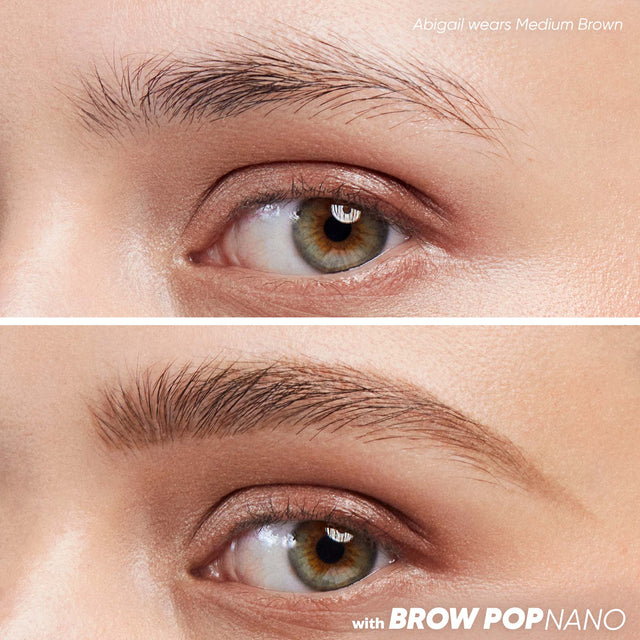 Model wearing Brow Pop Nano in Medium Brown