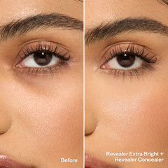 Before and after applying Revealer Extra Bright + Revealer Concealer