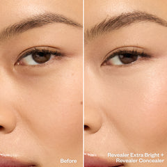Before and after applying Revealer Extra Bright + Revealer Concealer