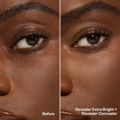 Before and after applying Revealer Extra Bright + Revealer Concealer