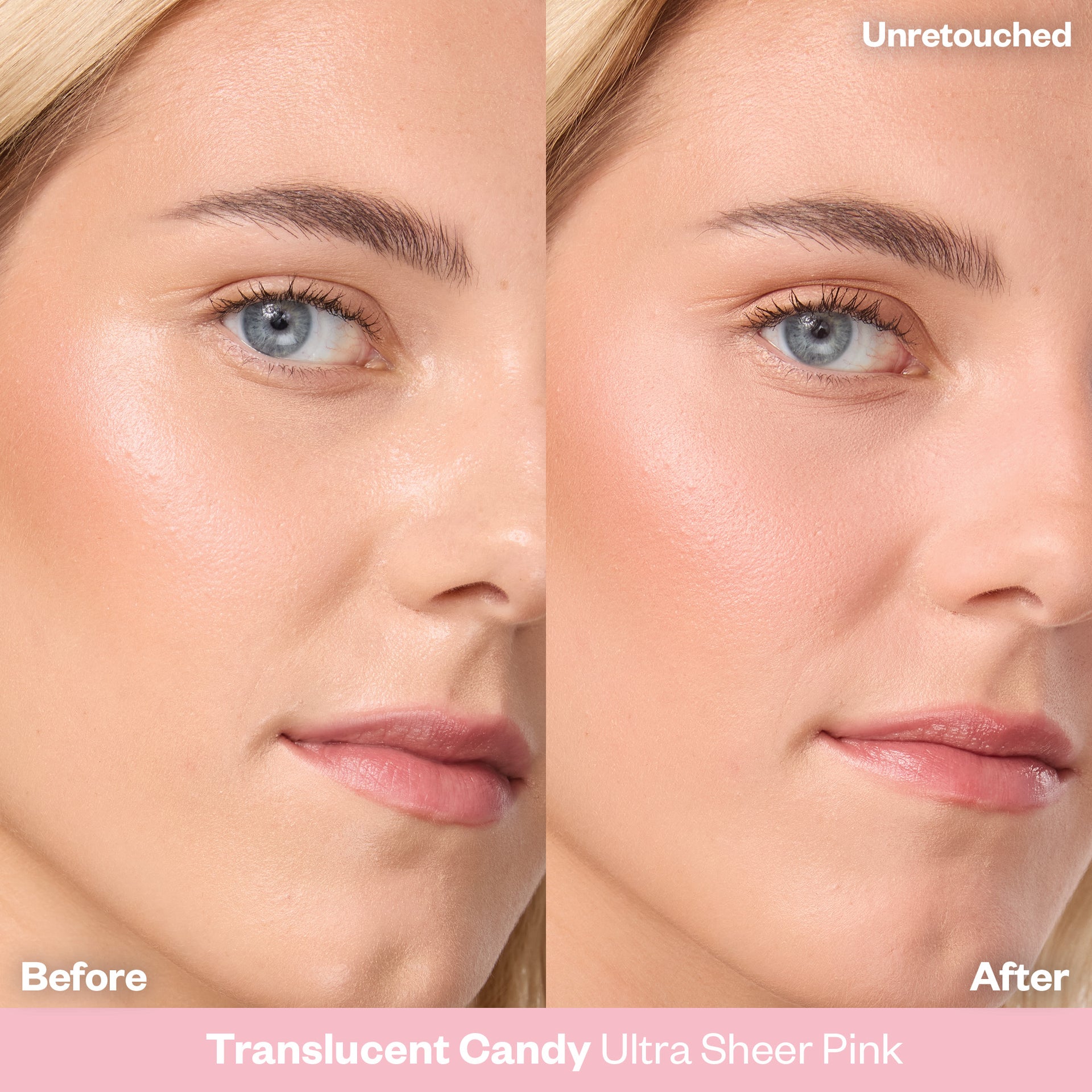 Before and After applying Cloud Set Loose Setting Powder in Translucent Candy