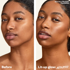 Model Showing Before and After Wearing Recharge Shade
