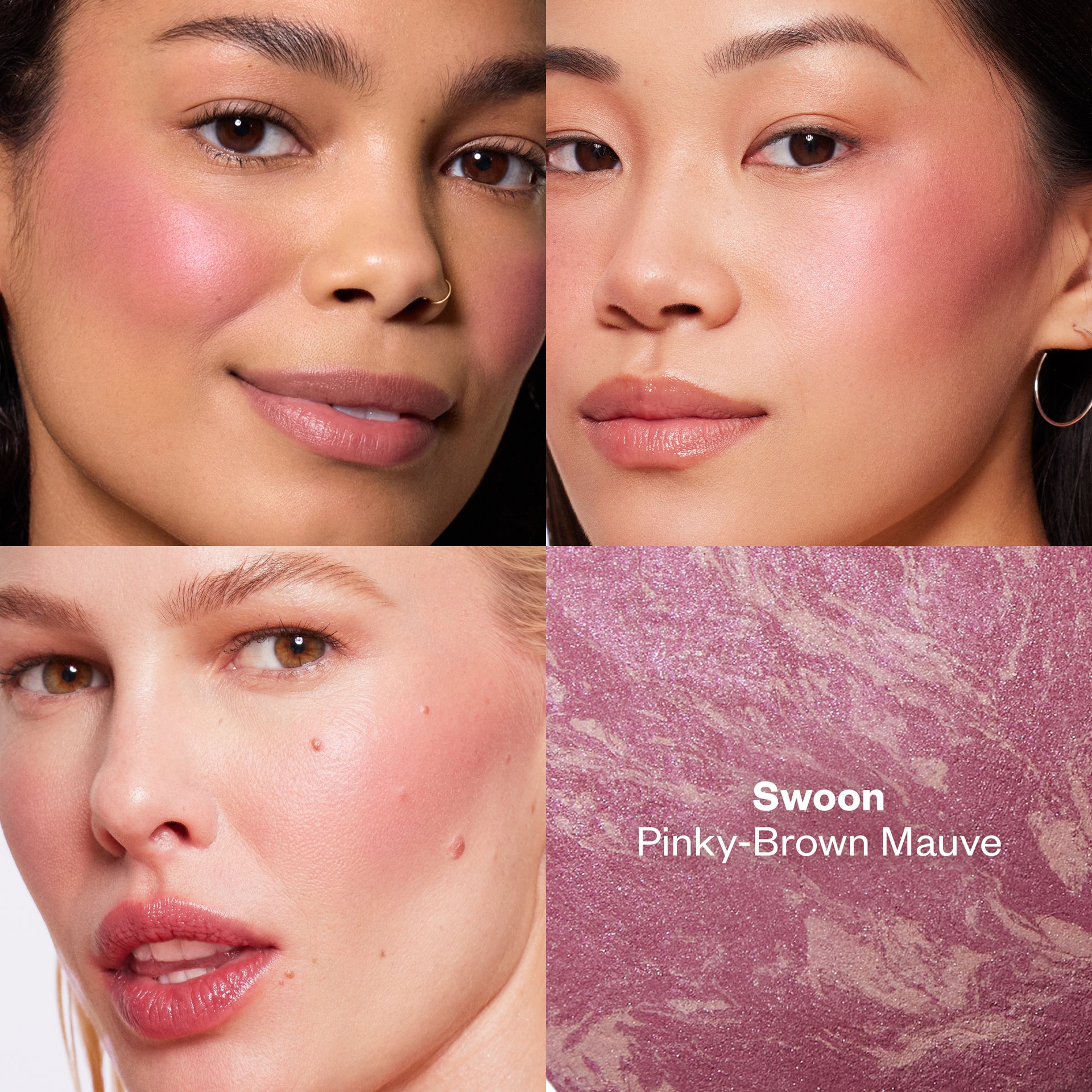 Models wearing Blush Is Life in the shade Swoon, shown in a grid layout