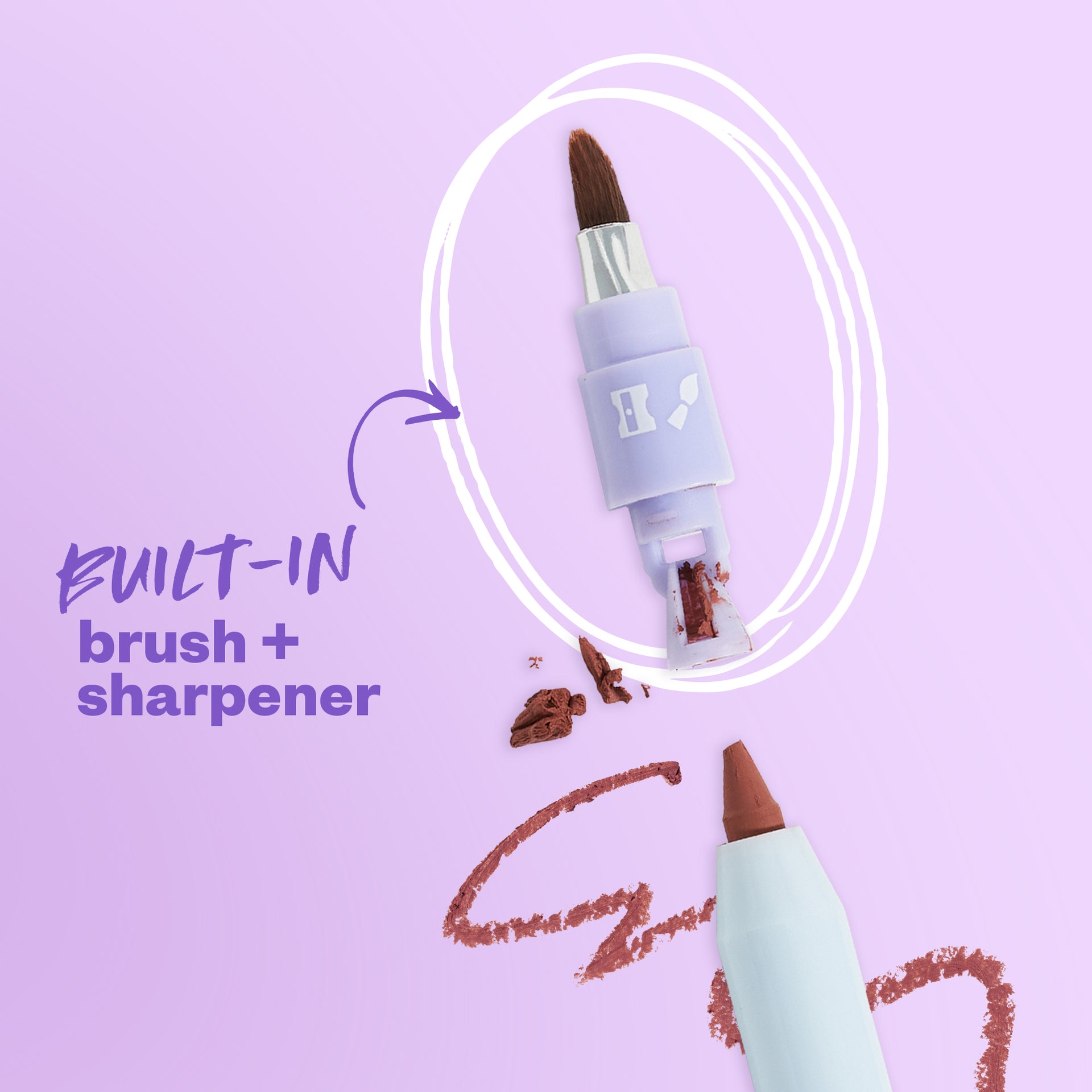 Built-in brush + sharpener