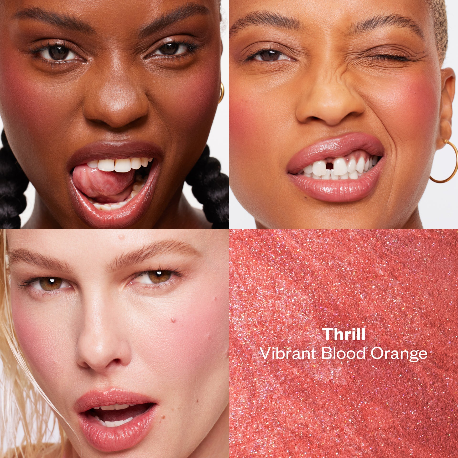 Models wearing Blush Is Life in the shade Thrill, shown in a grid layout