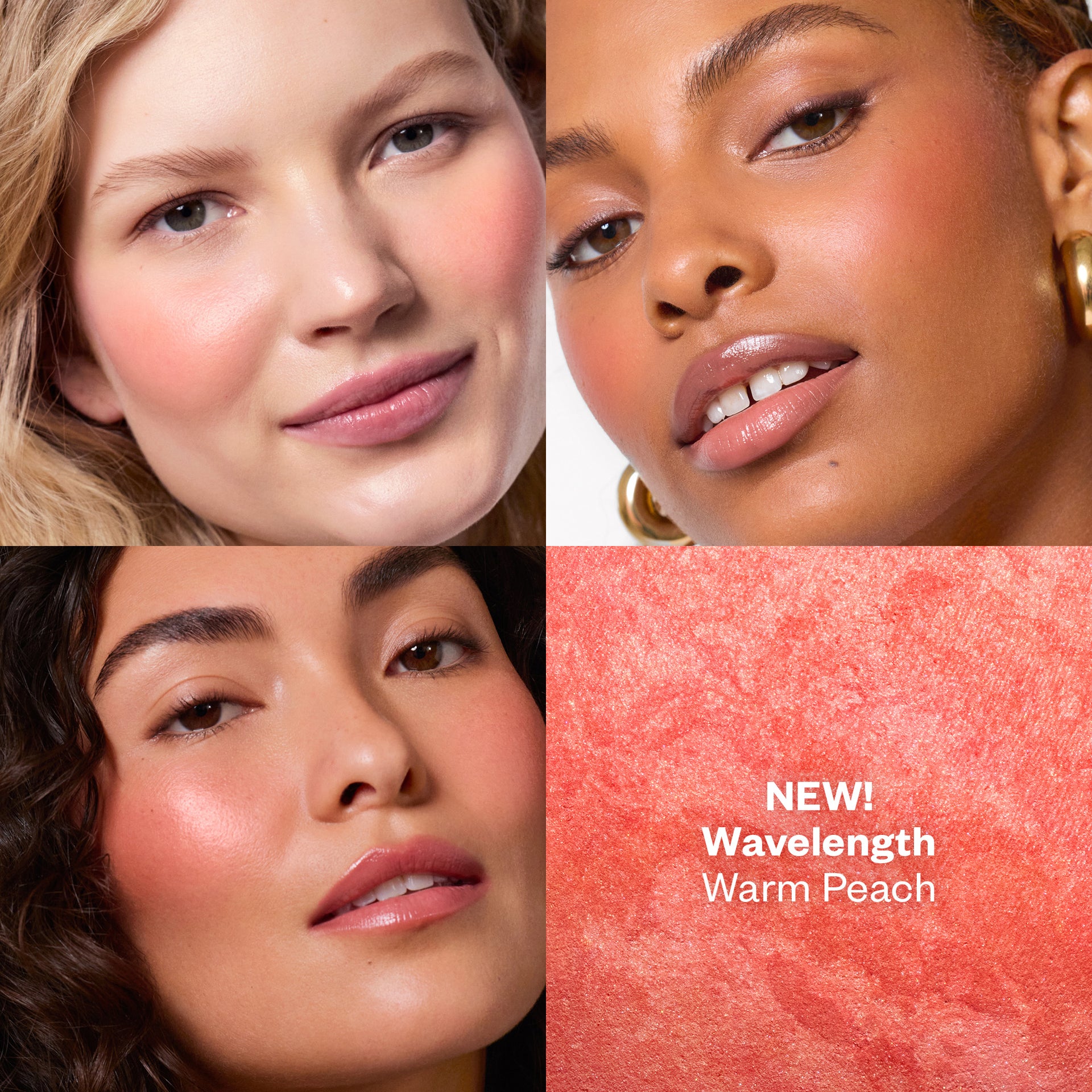 Models wearing Blush Is Life in the shade Wavelength, shown in a grid layout