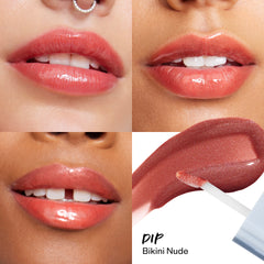 Wet Lip Oil Gloss in Dip applied on models in different skintones