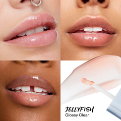 Wet Lip Oil Gloss in Jellyfish applied on models in different skintones