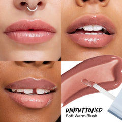 Wet Lip Oil Gloss in Unbuttoned applied on models in different skintones