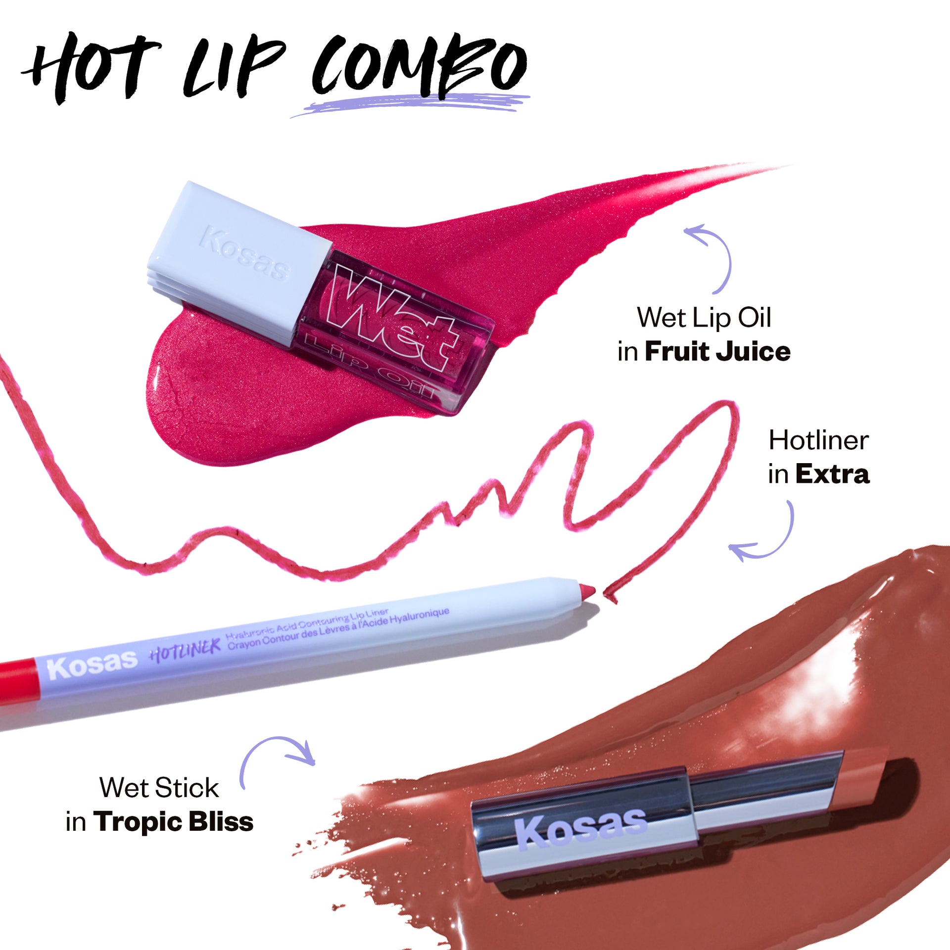 Hot Lip Combo (Wet Lip Oil in fruitjuice, Hotliner in Extra, Wet Stick in Tropic Bliss)