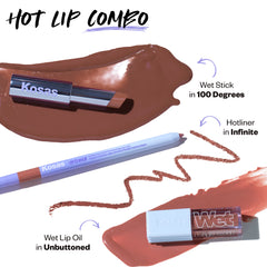 Hot lip combo (Wet lip oil in Unbuttoned, Hotliner in Infinite, Wet Stick in 100 degrees)