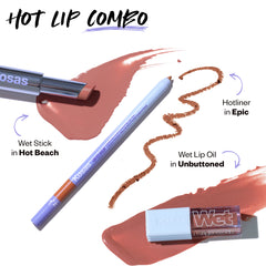 Hot lip combo (Wet lip oil in Unbuttoned, Hotliner in Epic, Wet Stick in Hot Beach)